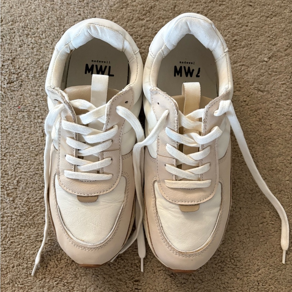 Madewell Kickoff Trainer Leather Cream White White Sneakers size 9